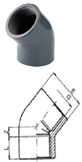Колено 45° с внутренней резьбой Rp pvc-u Tecno Plastic