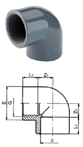Колено 90° клеевое с переходом на резьбу Rp pvc-u Tecno Plastic