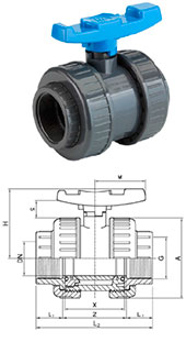 Кран шаровой клеевой НПВХ (PVC-U) с уплотнением EPDM