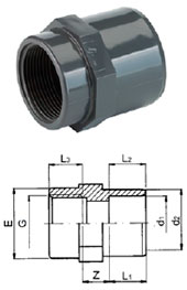 Муфта клеевая с переходом на внутреннюю резьбу Rp PVC-U Tecno Plastic