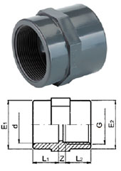 Муфта клеевая с переходом на внутреннюю резьбу Rp PVC-U Tecno Plastic