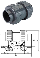 Обратный клапан (с пружиной из резины EPDM) клеевой НПВХ (PVC-U) Tecno Plastic